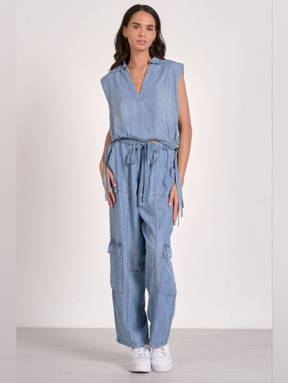 Elan Downstring Chambray Casual Light Blue Tencel Pants M